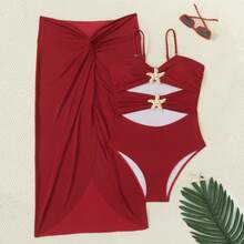 2026 New One-Piece Bikini Swimsuit Solid Color Sexy Beach Vacation Bikini - Red - View 4