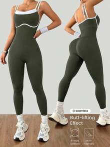 Dewbera Mono deportivo de yoga, fitness y running de alta elasticidad y sin costuras - Negro - Ver 6