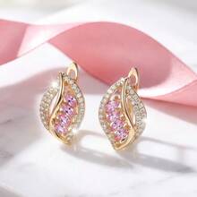 1 paire de boucles d'oreilles clips de luxe en forme de goutte d'eau avec pierres décoratives multicolores et œil de cheval, incrustées de zircone cubique synthétique brillante, style feuille ajourée, boucles d'oreilles de mariage, cadeau d'anniversaire et de fête, convient aux femmes élégantes et professionnelles, approprié pour les mariages, les galas, les anniversaires et les occasions professionnelles - Doré - Voir 4