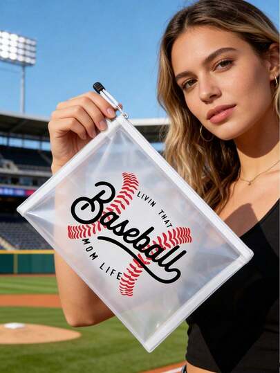 1 pieza Bolsa de maquillaje de malla con diseño de letras de béisbol, bolsa de cosméticos portátil para lápices labiales y esponjas, bolsa de aseo transparente para viajes, bolsa de malla con estilo hawaiano perfecta para vacaciones en la playa, artículos de viaje esenciales, bolsa de cosméticos con cremallera para mujeres, bolsa de almacenamiento plegable y ligera, bolsa de compras portátil, viaje de mujeres, regalo del Día de la Madre, regalo para maestros, médicos, madres, damas de honor