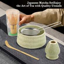 Juego de té matcha japonés, juego de té matcha japonés tradicional, también se puede regalar a amigos o colegas - Estilo aleatorio - Ver 5