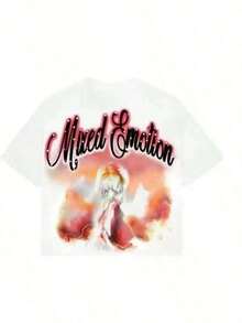 Women Graphic Tees Y2k Vintage T-Shirt With Mixed Emotion And Angel Print Short Sleeve Round Neck Retro Baby Tee Women ShirtsLoose And Comfortable Mothers Day Outfit Mothers Day Gift - trắng - Xem 7