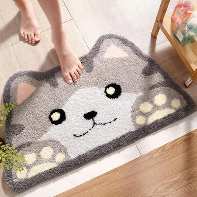 Thảm tắm hình mèo dễ thương, thảm phòng tắm siêu mềm bằng sợi microfiber, thảm tắm chống trượt thấm hút tốt, thảm trải sàn hình động vật dày dặn, có thể giặt máy, hình mèo.