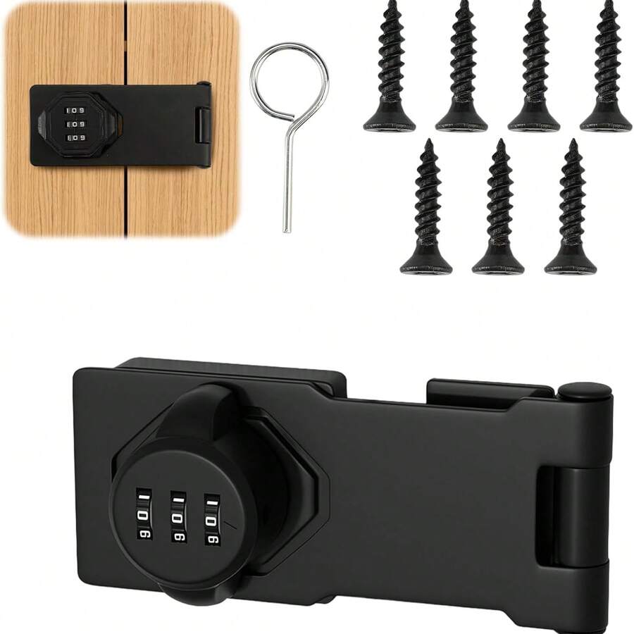 3-Digit Mechanical Cabinet Door Password Lock, 3-Inch Security Hasp Lock, Keyless Combination Lock Suitable For Cabinets, Wardrobes, Pet Doors, Mailboxes, Drawers - CC - View 1