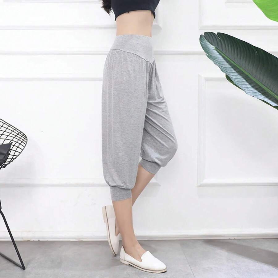 Pantalones Holgados de Cintura Alta de Modal para Mujer, Pantalones Deportivos Casuales de Yoga, Pantalones Tipo Linterna, Ta... - Gris Claro - Ver 1