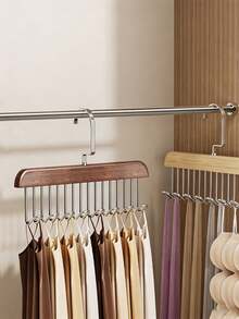 1pc Light Wood Color / Natural Wood Color / Vintage Color / Cream White Hook Hanger, Eight-Hook Solid Wood Household Hanger For Vests, Underwear, And Camisoles, Multi-Functional Rotatable Wave Hanger - Multicolor - View 2
