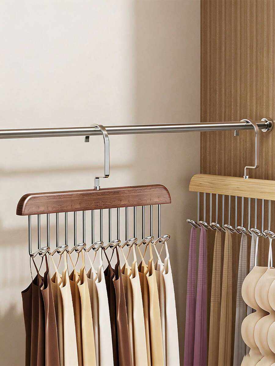 1pc Light Wood Color / Natural Wood Color / Vintage Color / Cream White Hook Hanger, Eight-Hook Solid Wood Household Hanger For Vests, Underwear, And Camisoles, Multi-Functional Rotatable Wave Hanger
