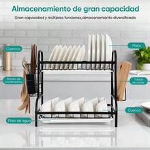 Escurridor de platos de acero inoxidable de 2 niveles - Negro - Ver 2