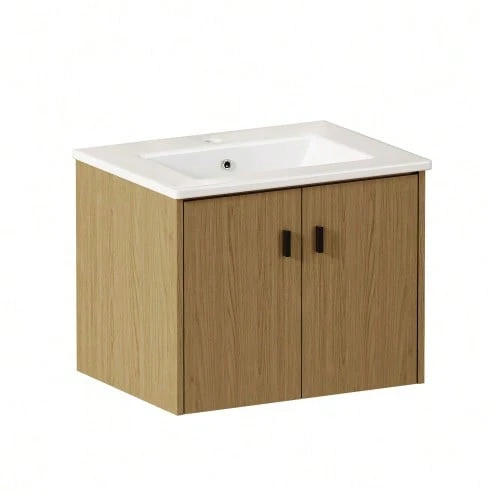 60cm Bathroom Cabinet In Reddish-Brown. Ample Storage Space: 2 Soft-Close Doors. - Camel - View 1