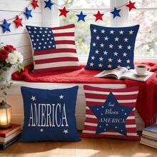 4pcs American Independence Day Patriotic Pattern Pillow Covers, Single-Sided Printed Pillow Shams, Suitable For Living Room, Bedroom, Home Decor, All Season - Multicolor - View 10
