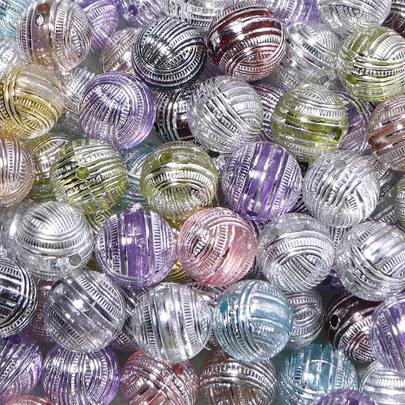 10pcs 16mm Mixed Color Line Pattern Round Acrylic Loose Spacer Beads For Jewelry Makeing, Diy Handmade Bracelets Accessories