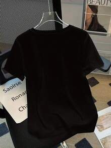 Talla unisex. Camiseta de algodón de talla grande para mujer, ideal para el verano. Camiseta juvenil con estampado de anime. [Autorizada] 2026 Primavera/Verano/Otoño, nueva camiseta de manga corta con cuello redondo, corte holgado, versátil para el hogar y el trabajo, de marca compartida con dibujos animados. Material absorbente de sudor, suave y agradable al tacto. - Negro - Ver 3