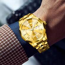Men's Luxury Watch With Large Dial, Luminous Hands & Dual Date Display - Analog Wristwatch, Stainless Steel Suitable For Business, Professional & Casual Attire - Golden Watch For Men - Golden and Silvery - View 13