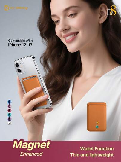  D8 Magnetic Card Holder Magnetic Wallet Compatible With MagSafe Compatible With IPhone 17/16/15/14/13/12 Series Compatible With Apple Magnetic Phone Case PU Card Holder Holds 1-2 Cards Cell Phone Wallet Stick On Phone Card Holder For Back Of Phone Functioning