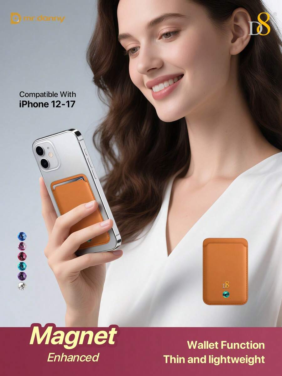 Ví đựng thẻ từ D8, ví từ tính tương thích với MagSafe, tương thích với iPhone 17/16/15/14/13/12, tương thích với ốp lưng điện thoại từ tính của Apple, đựng thẻ bằng chất liệu PU, chứa được 1-2 thẻ, ví đựng thẻ dán vào mặt sau điện thoại.