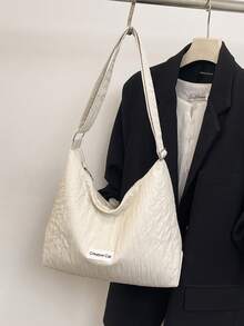 2026 New Large Capacity Women's Shoulder Crossbody Bag, Ins Minimalist Striped Casual Underarm Dumpling Bag - White - View 3