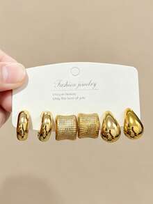 Set de 12 piezas de aretes con tono dorado, aptos para uso diario - Dorado - Ver 2