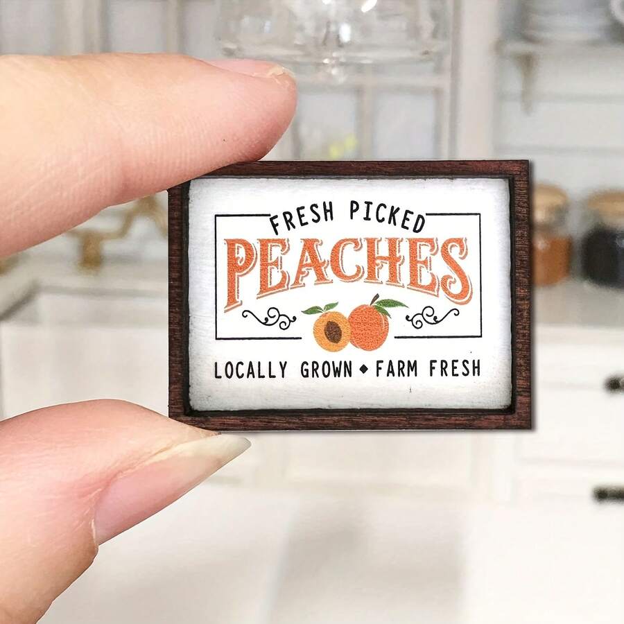 1件 2D 迷你复古单层鲜桃图案木质装饰品,农舍木框迷你标牌,适用于娃娃屋、玩具屋、迷你农舍、多层托盘装饰 - B - 查看 1