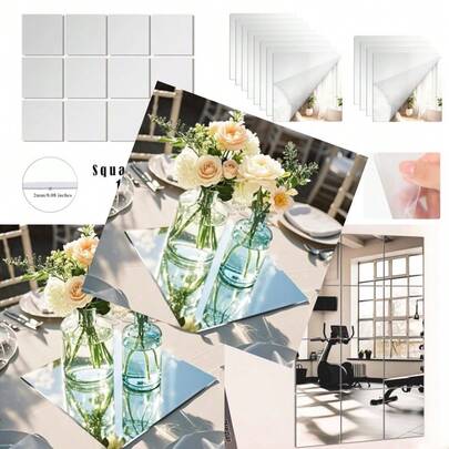 12" X 12" Acrylic Mirror Tiles 12 Pack Self Adhesive Acrylic Square Mirrors For Gym Frameless Full Length Mirror Tiles Sheets Wall Stickers For Wall Decor Home Living Room Bedroom Thickness 2mm