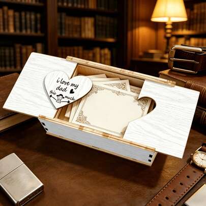 Hộp đựng đồ bằng gỗ ấm áp, khắc chữ "Con yêu bố" dành cho Ngày của Cha/Sinh nhật của bố, thiết kế hình trái tim trượt, món quà hoàn hảo cho bố, trang trí nhà cửa trang nhã.