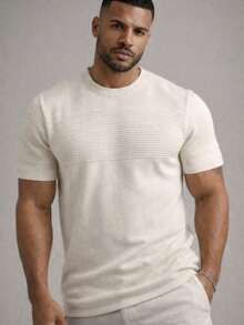 Men's Textured Short-Sleeved Knit T-Shirt With Crew Neck, Summer Chic Premium Style. - White - View 8