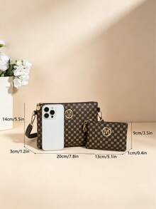 Women's Retro Polka Dot Print Crossbody Bag + Coin Purse Set, Suitable For Holiday Beach - Coffee Brown - View 3