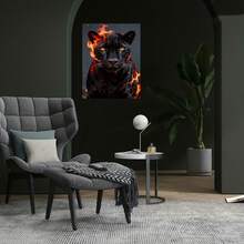 1 Póster de Pantera Negra en Llamas - Marco de Madera Sólida, Impresión Moderna Retro de Pantera, Lienzo Envoltorio Adecuado para Sala, Dormitorio, Decoración de Casa de Campo - Listo para Colgar, Regalo para Fiestas (Navidad, Día de la Madre), 2D Plano - Enmarcado - Ver 2