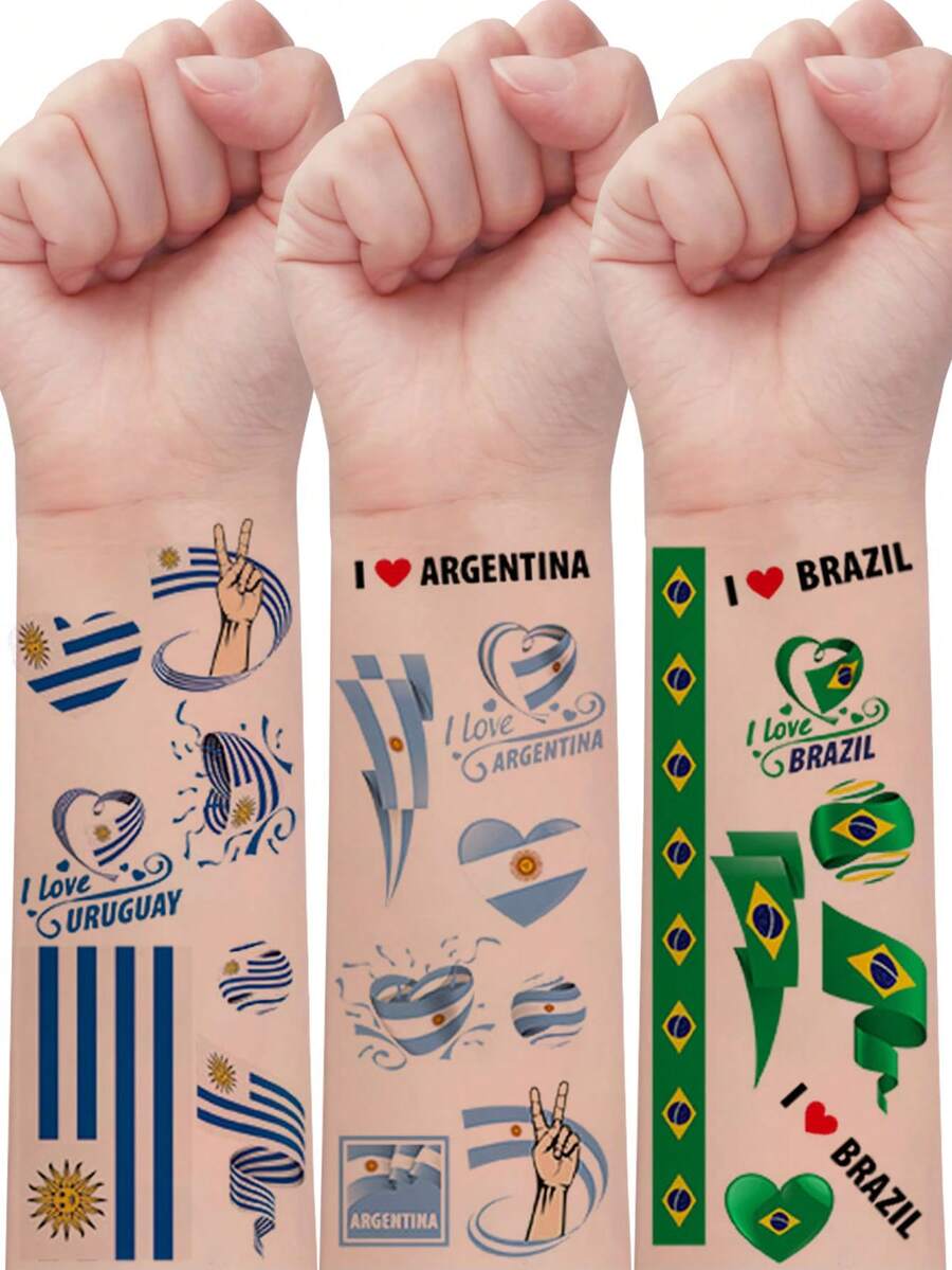Hình dán xăm tạm thời hình cờ Mỹ, 10 tờ, gồm cờ Brazil, Argentina, Ý, Úc, Uruguay, Colombia và các quốc gia khác, chống thấm nước, trông như thật và giống hình xăm thật. - Nhiều màu - Xem 1
