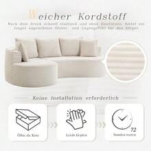 Soft, Breathable Corduroy Sofa With Cup Holder And Storage Pocket. High-Density Foam For Comfortable Seating. Includes Cushions – Compressed And Ready To Use. Perfect For Any Living Space. - Beige - View 4