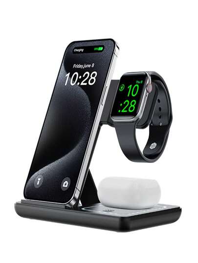 1PC 3-In-1 Wireless Charger Compatible With Apple Phones, Foldable Phone Stand, Dual Coils For Both Horizontal And Vertical Charging, Fast Charging Available Magnetic Wireless Fast Charger, Stable Adsorption, Time - Saving Charging
