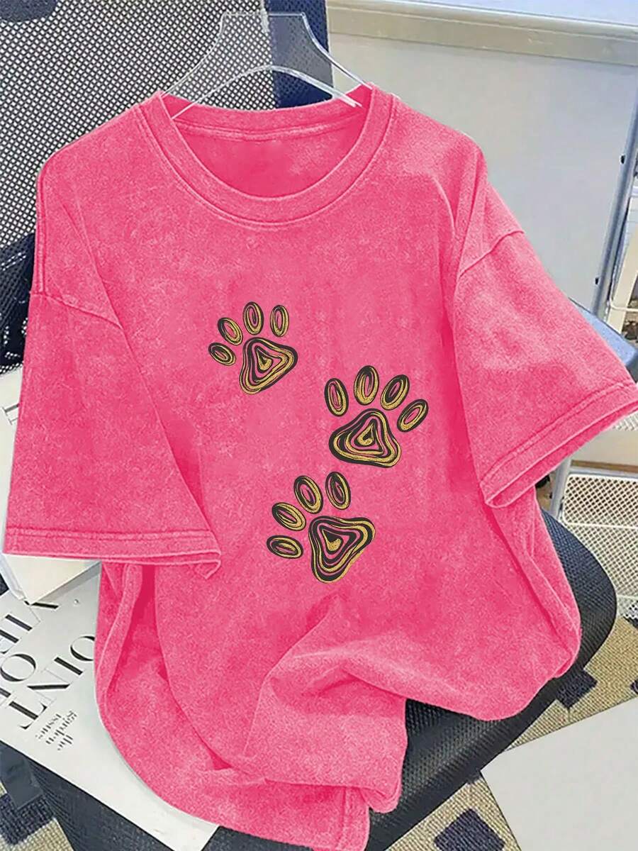 Women's Retro Washed T-Shirt Christmas 2025, Short-Sleeved And Round-Necked With A Lightweight Design, Printed T-Shirt With Colorful Lights Pattern Of Letters And Christmas Snowman, Suitable For Spring And Summer Outings, Wrinkle-Free Layering Garment (Machine Washable)-Soft Fabric - vải cotton giặt màu đỏ hồng - Xem 1
