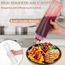 1 pieza Botella exprimible multifuncional de cocina, diseño de degradado de 3 agujeros, material de PE, apto para salsas, condimentos y hornear, incluye boquillas blancas, rojas y ámbar, dispensador de condimentos, accesorio de cocina moderno, material transparente, botella exprimible para salsa de soja - transparente - Ver 4