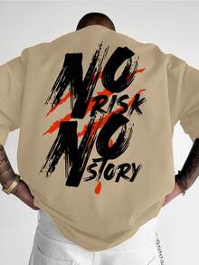 NO RISK NO Men's Streetwear Graphic T-Shirt - Bold Letter Print, Loose Fit, Casual Tee, Vibrant Purple, Summer Short Sleeve, Crew Neck, Machine Washable, Streetwear Fashion | Cool Design T-Shirt | Lilac Graphic Shirt - 黑色 - 查看 8