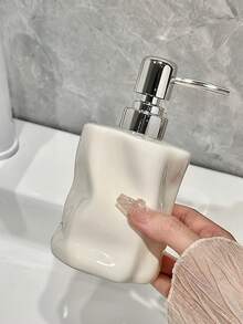 1pc Luxury Ceramic Refillable Soap Dispenser, 13oz Capacity For Hand Wash Or Dish Soap, Countertop Bathroom Accessory, Home Decor - Multicolor - View 2