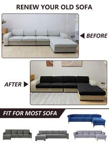 1pc Solid Color Elastic Jacquard Sofa Seat Cushion Cover, Removable And Machine Washable, Suitable For Small Sofa In Living Room, Polyester Sofa Seat And Back Cover - Black - View 7