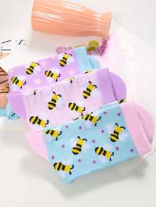 1/3 Paia Di Calzini Lavorati A Maglia Con Motivo Ape Carino, Calzini Casual Freschi E Dolci Per Uso Quotidiano, Calzini Comodi Adatti Per Primavera/Estate/Autunno, Regalo Per Amanti Delle Api - Multicolore - Visualizzare 7