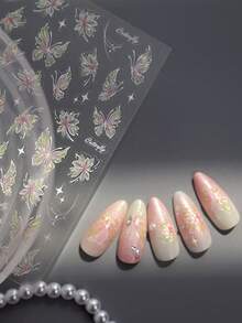 1 张 5D 全息蝴蝶美甲贴纸，春夏渐变设计，美甲师必备，自粘式美甲装饰，适用于美甲沙龙和日常佩戴 - 淺粉色 - 查看 8