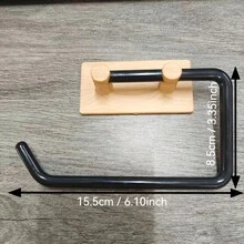 Modern Wall‑Mounted Toilet Paper Holder Wood‑Grain Finish (Plastic Material Only),Drill‑Free Self‑Adhesive Tissue Holder, Dual‑Use Organizer ForKitchen & Bathroom, Sturdy Wood‑Look Plastic, Holds Paper Rolls, Wrap Rags & Toilet Paper, Easy To Install - Multicolor - View 4