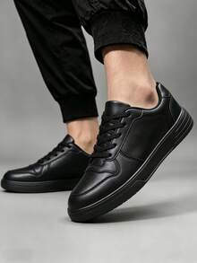 Charcoal Black Stylish Low-Top Skate Shoes, Men's Wear With Breathable EVA Base And Secure Lace-Up Closure - 黑色 - 查看 5