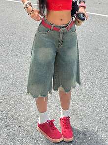 Casual Loose Frayed Hem Wide Leg Jeans - Light Wash - View 5