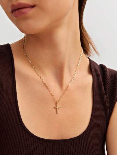Women's Gold Cross Necklace, Minimalist Religious Jewelry, Suitable For Daily Or Outdoor Wear, Christian Women's Gift