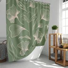 1 pièce Rideau de douche de style art moderne tissé, en tissu imperméable, séparateur de salle de bain intérieur, résistant aux moisissures, écran de douche de séparation humide et sec, décoration de salle de bain à la maison, décoration au sol, accessoire de salle de bain intérieur, rideau de douche à motif de feuille de ginkgo, style de jardin tropical printemps et été, tapis de rideau de douche, cadeau de pendaison de crémaillère, rideau de douche imperméable à la mode convenant pour les vacances - Multicolore - Voir 2