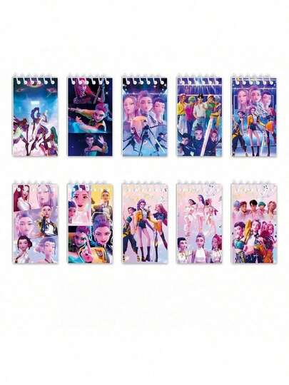 10 cuốn sổ tay hoạt hình K-Pop cầm tay – Sổ tay lò xo 24 trang với các nhân vật hoạt hình dễ thương, hoàn hảo cho các kỳ nghỉ [Giao hàng ngẫu nhiên]