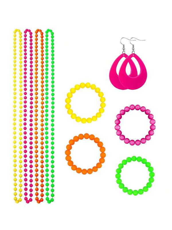 9 st D EXCEED 80-tals smycken för kvinnor accessoarer neonörhängen pärlhalsband armband för 80-talsfest smycken dansföreställningar nattfest mode rock accessoarer