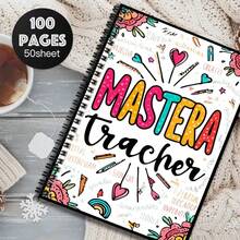 1pc Creative Cartoon Style Colorful Spiral Notebook, "MASTERA Teacher" Prominent Design. 100 Pages/50 Sheets, Suitable For Work, Study, School Planning, Diary, Notes, Also A Thoughtful Gift For Graduation, Birthday. - M - View 3