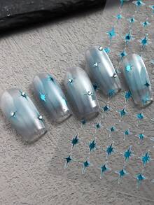 4/2pcs Star Nail Art Stickers, Hot-Stamped Gold, Silver, Laser, Blue Cross Star Patterns 3D Nail Designs, Y2K Cute & Charming Nail Decorations, Self-Adhesive Nail Decals DIY Nail Art Salon Accessories & Supplies - Multicolor - View 6