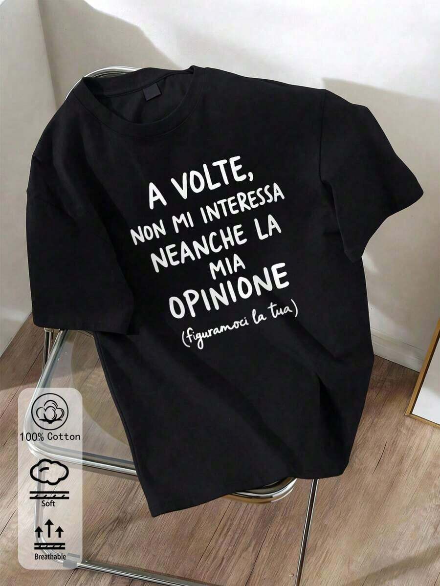 -Women's Shirt, 100% Cotton, White, Short Sleeves, With Italian Slogan Print, Size, New Style For Spring/Summer/Autumn/Winter, Women's Sportswear, Soft And Breathable, Suitable For Holidays. - White 9 - View 1