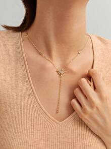 1 件时尚女士自由女神像金色 Y 形链长流苏沙滩项链，独特设计 - 金色 - 查看 1