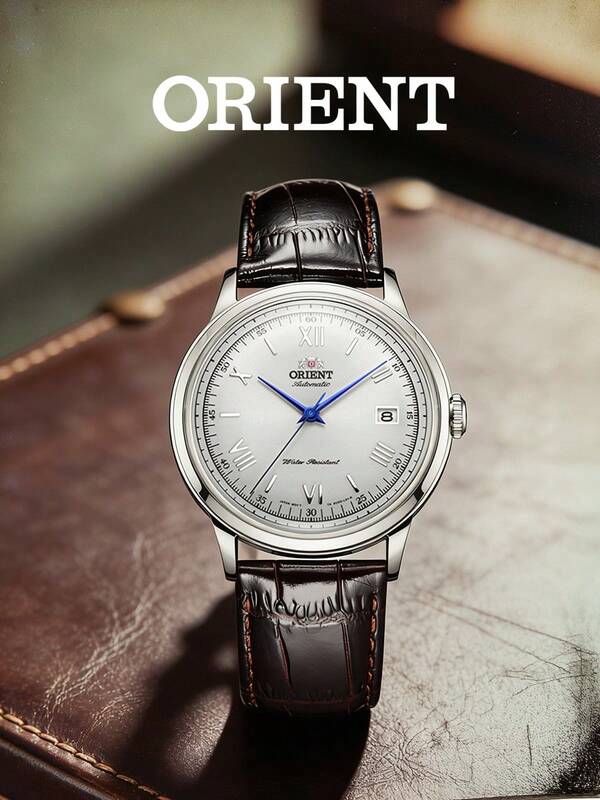  Đồng hồ nam Orient Bambino FAC00009W0 cao cấp, tự động, mặt trắng kim xanh, kính cong kiểu cổ điển, dây da nâu, đồng hồ công sở, lịch ngày, máy Nhật Bản, dự trữ năng lượng 40 giờ.