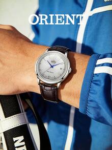 Orient Bambino FAC00009W0 男士自动腕表，白色表盘，蓝色指针，复古拱形玻璃表镜，棕色皮表带，商务正装腕表，日期显示，日本机芯，40小时动力储存 - 白色 - 查看 3